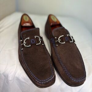 Donald Pliner Mens Dacio Loafer Size Brown Suede Blue Stitch Bit Strap Shoe